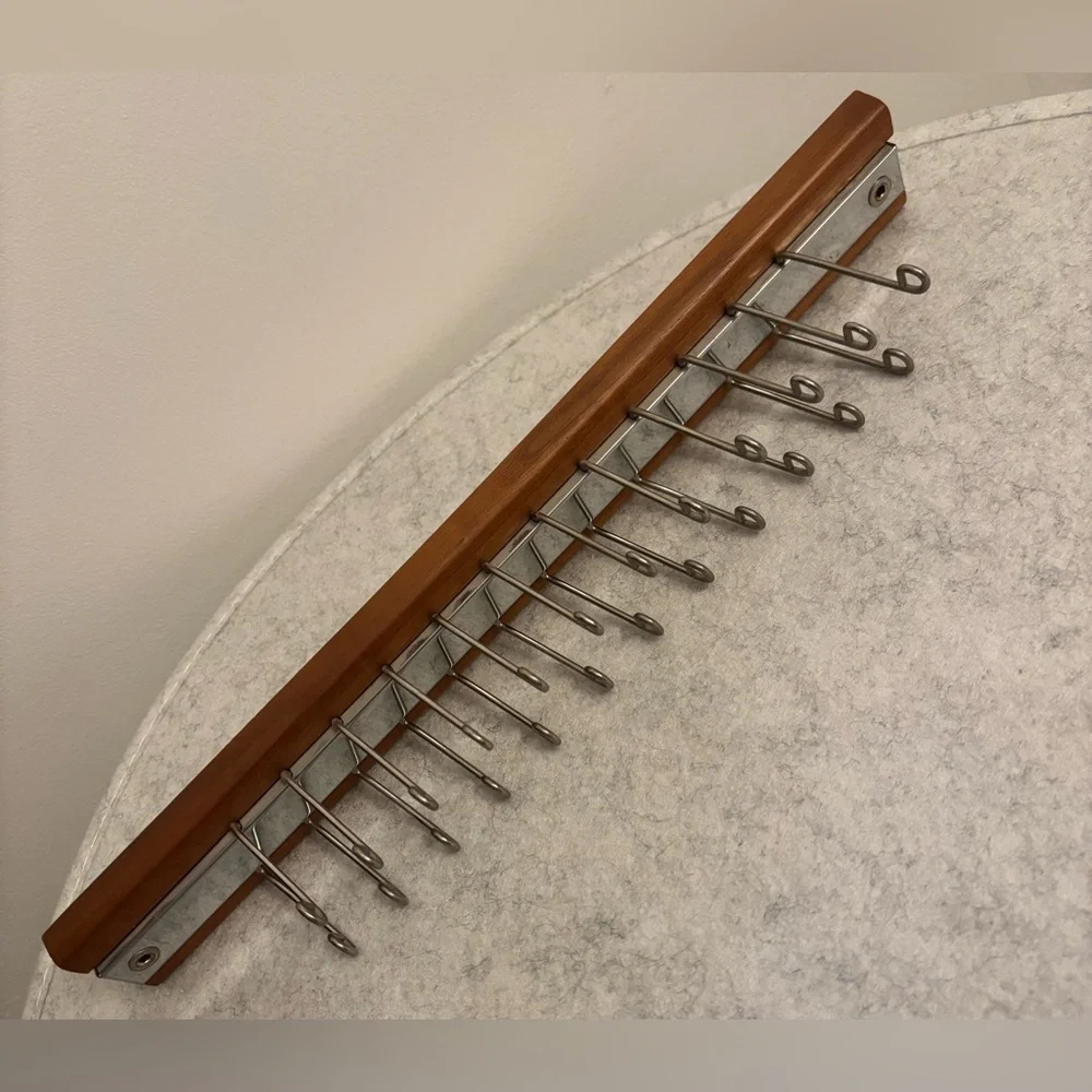 Mid-Century Modern Wood & Chrome Tie, Belt Rack